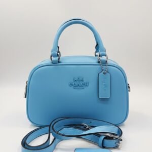 Classic Crossbody Dome Satchel – Taupe & Sky Blue