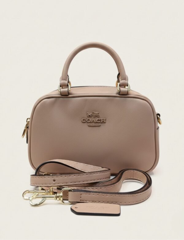 Classic Crossbody Dome Satchel – Taupe & Sky Blue