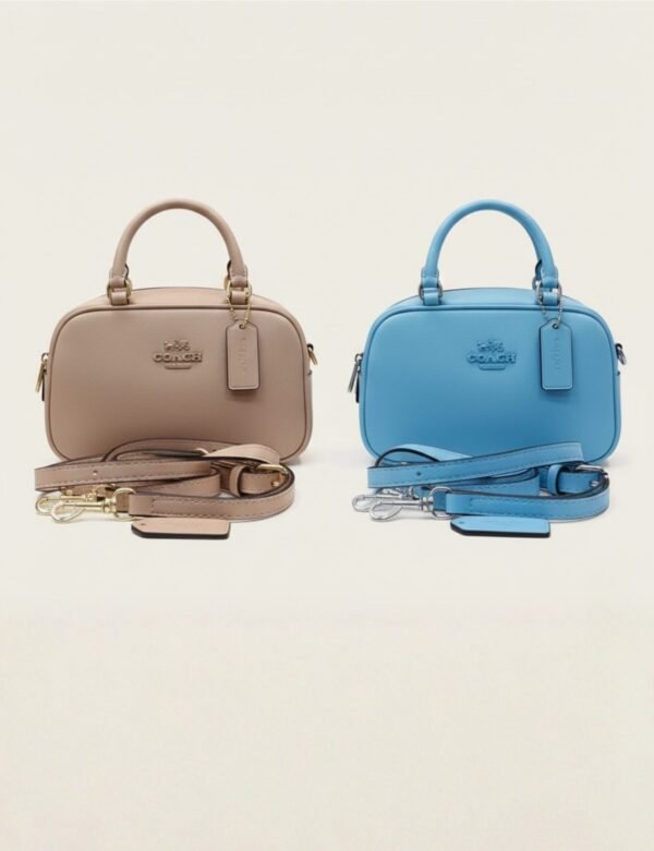 Classic Crossbody Dome Satchel – Taupe & Sky Blue