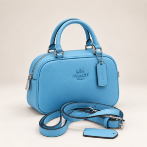 Classic Crossbody Dome Satchel – Taupe & Sky Blue